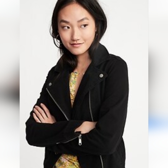Old Navy  Canvas Moto Jacket Womens Size L Black Asymmetrical Diagonal Z… - Picture 2 of 9